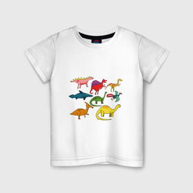 Детская футболка хлопок с принтом Динозавр в Кировске, 100% хлопок | круглый вырез горловины, полуприлегающий силуэт, длина до линии бедер | вымерли | детские | динозавр | доисторические | история | картинки | мультфильмы | популярные | прикольные