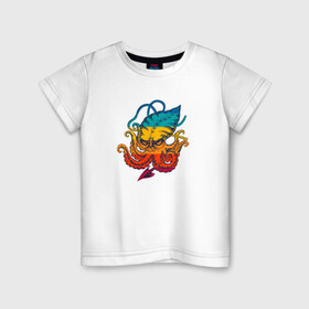 Детская футболка хлопок с принтом Ктулху цветной в Кировске, 100% хлопок | круглый вырез горловины, полуприлегающий силуэт, длина до линии бедер | king | kraken | octopus | корона | кракен | ктулху | море | морские | морское | осьминог | щупальца