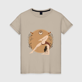 Женская футболка хлопок с принтом Yoga в Кировске, 100% хлопок | прямой крой, круглый вырез горловины, длина до линии бедер, слегка спущенное плечо | девушка | йога | купальник | спорт | цветы