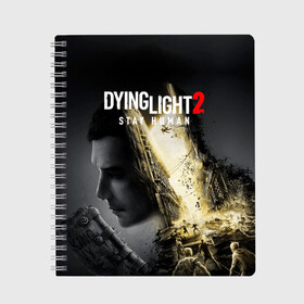 Тетрадь с принтом Dying Light 2 Deluxe в Кировске, 100% бумага | 48 листов, плотность листов — 60 г/м2, плотность картонной обложки — 250 г/м2. Листы скреплены сбоку удобной пружинной спиралью. Уголки страниц и обложки скругленные. Цвет линий — светло-серый
 | Тематика изображения на принте: action | aiden caldwell | dead island | death | dying light 2 | nextgen | parkour | playstation | ps 5 | stay human | survival | techland | virus | weapon | zombie | вирус | выживание | зараженный | зомби | монстр | оружие | оставайся человеком | паркур |