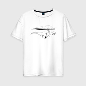 Женская футболка хлопок Oversize с принтом Тирекс динозавр на дельтаплане в Кировске, 100% хлопок | свободный крой, круглый ворот, спущенный рукав, длина до линии бедер
 | t rex | дельтаплан | динозавр | полет | тирекс