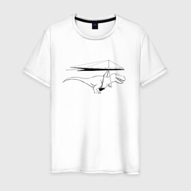 Мужская футболка хлопок с принтом Тирекс динозавр на дельтаплане в Кировске, 100% хлопок | прямой крой, круглый вырез горловины, длина до линии бедер, слегка спущенное плечо. | t rex | дельтаплан | динозавр | полет | тирекс