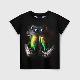 Детская футболка 3D с принтом ПАУК МАКРО СЪЕМКА в Кировске, 100% гипоаллергенный полиэфир | прямой крой, круглый вырез горловины, длина до линии бедер, чуть спущенное плечо, ткань немного тянется | tegunvteg | глаза | животные | насекомые | паук | природа