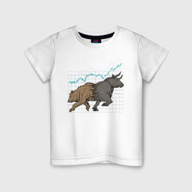 Детская футболка хлопок с принтом Бык или Медведь в Кировске, 100% хлопок | круглый вырез горловины, полуприлегающий силуэт, длина до линии бедер | bulls | акции | банк | бык | инвестиции | медведь | тинькофф