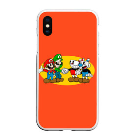 Чехол для iPhone XS Max матовый с принтом CupHead x Mario в Кировске, Силикон | Область печати: задняя сторона чехла, без боковых панелей | arkade | cup head | cuphead | game | games | mario | аркада | игра | игры | кап хэд | капхед | купа хэд | марио | сгз руфв | сгзруфв | чашкоголовый