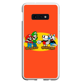 Чехол для Samsung S10E с принтом CupHead x Mario в Кировске, Силикон | Область печати: задняя сторона чехла, без боковых панелей | arkade | cup head | cuphead | game | games | mario | аркада | игра | игры | кап хэд | капхед | купа хэд | марио | сгз руфв | сгзруфв | чашкоголовый