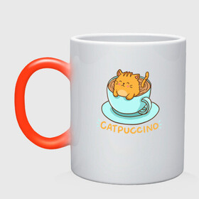 Кружка хамелеон с принтом Catpuccino в Кировске, керамика | меняет цвет при нагревании, емкость 330 мл | animal | cat | cute | kitty | meow | друг | животные | киска | китти | кот | котенок | котик | котэ | кошечка | кошка | милый | мур | мяу | питомец