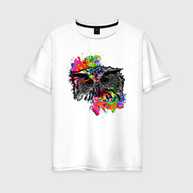 Женская футболка хлопок Oversize с принтом взгляд совы в Кировске, 100% хлопок | свободный крой, круглый ворот, спущенный рукав, длина до линии бедер
 | арт | краски | перья | птица | сова | цвет
