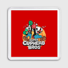 Магнит 55*55 с принтом Super Cuphead Bros в Кировске, Пластик | Размер: 65*65 мм; Размер печати: 55*55 мм | arkade | cup head | cuphead | game | games | mario | аркада | игра | игры | кап хэд | капхед | купа хэд | марио | сгз руфв | сгзруфв | чашкоголовый