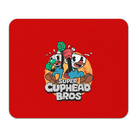 Коврик для мышки прямоугольный с принтом Super Cuphead Bros в Кировске, натуральный каучук | размер 230 х 185 мм; запечатка лицевой стороны | arkade | cup head | cuphead | game | games | mario | аркада | игра | игры | кап хэд | капхед | купа хэд | марио | сгз руфв | сгзруфв | чашкоголовый