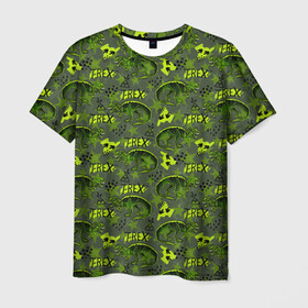 Мужская футболка 3D с принтом Динозавры T-rex в Кировске, 100% полиэфир | прямой крой, круглый вырез горловины, длина до линии бедер | t rex | абстракция | динозавры | паттерн | текстуры | тирекс