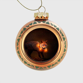 Стеклянный ёлочный шар с принтом Лисица с гирляндой в Кировске, Стекло | Диаметр: 80 мм | Тематика изображения на принте: fox | foxy | животное | звери | лиса | лисенок | лисичка | милая | рыжая | фокс