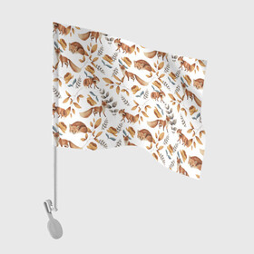 Флаг для автомобиля с принтом Лиса в Кировске, 100% полиэстер | Размер: 30*21 см | лис | лиса | лиса гуляет | лиса спит | личика