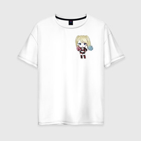 Женская футболка хлопок Oversize с принтом Cute Anime Harley Quinn в Кировске, 100% хлопок | свободный крой, круглый ворот, спущенный рукав, длина до линии бедер
 | anime | anime dc | dc | dc comics | harleen | harleen quinzel | harley | harley quinn | аниме | аниме харли квинн | диси | комиксы диси | харли | харли квинн | харлин | харлин квинзель