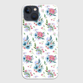 Чехол для iPhone 13 с принтом Весенние акварельные цветы в Кировске,  |  | flowers art | illustration | pattern | spring | summer | watercolor | wildflowers | акварель | акварельные краски | акварельный рисунок | букет | бутоны | весна | лето | полевые цветы | узор из цветов | цветочная иллюстрация