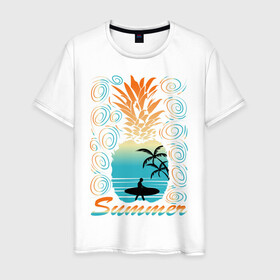 Мужская футболка хлопок с принтом ЛЕТО в Кировске, 100% хлопок | прямой крой, круглый вырез горловины, длина до линии бедер, слегка спущенное плечо. | beach | holiday | print | sea | summer | sun | surf | ананас | лето | море | острова | отдых | отпуск | пальмы | пейзаж | песок | пляж | серфинг | солнце