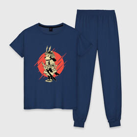 Женская пижама хлопок с принтом Пёс призрак - путь самурая в Кировске, 100% хлопок | брюки и футболка прямого кроя, без карманов, на брюках мягкая резинка на поясе и по низу штанин | art | cyberpunk samurai | dog | ninja | oni | ronin | samurai | shogun | арт | капли краски | киберпанк самурай | мерч | пёсик | прикол | путь воина | ронин | сёгун | собака самурай | собачка | токио | харакири | черный самурай