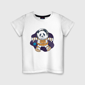 Детская футболка хлопок с принтом Милая Космическая Панда в Кировске, 100% хлопок | круглый вырез горловины, полуприлегающий силуэт, длина до линии бедер | Тематика изображения на принте: animals | astronaut | cosmonaut | cute panda | earth | helmet | kawaii | panda | pet | pets | space | space panda | астронавт | в космосе | в шлеме | детский рисунок | животные | звёзды | земля | космонавт | космос | медведь | медвежонок