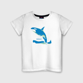 Детская футболка хлопок с принтом Кит Косатка голубая в Кировске, 100% хлопок | круглый вырез горловины, полуприлегающий силуэт, длина до линии бедер | Тематика изображения на принте: whale | кит | косатка | косатки | море | морские