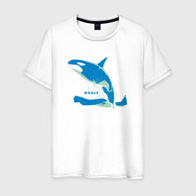Мужская футболка хлопок с принтом Кит Косатка голубая в Кировске, 100% хлопок | прямой крой, круглый вырез горловины, длина до линии бедер, слегка спущенное плечо. | whale | кит | косатка | косатки | море | морские