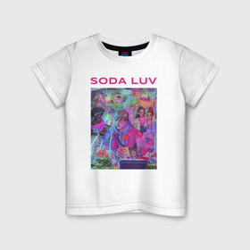 Детская футболка хлопок с принтом SODA LUV в Кировске, 100% хлопок | круглый вырез горловины, полуприлегающий силуэт, длина до линии бедер | Тематика изображения на принте: luv | melon | music | soda | sodaluv | бигасс | коми | лав | лого | лув | мелон | сода