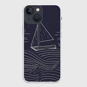 Чехол для iPhone 13 mini с принтом Одинокий корабль в море в Кировске,  |  | alone | sailboat | ship | ships | волны | кораблик | корабль | лодка | ночь | одинокий | парус | парусная лодка