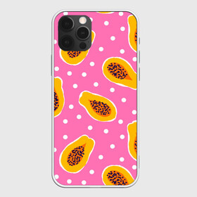 Чехол для iPhone 12 Pro с принтом Папайя на розовом в Кировске, силикон | область печати: задняя сторона чехла, без боковых панелей | papaya | морская | папайя | паттерн | с папаем | фрукт