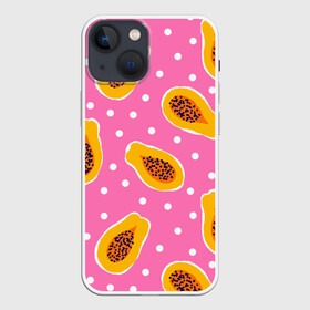 Чехол для iPhone 13 mini с принтом Папайя на розовом в Кировске,  |  | papaya | морская | папайя | паттерн | с папаем | фрукт