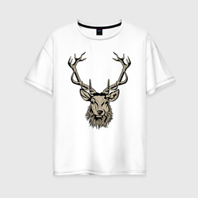 Женская футболка хлопок Oversize с принтом Редкий олень в Кировске, 100% хлопок | свободный крой, круглый ворот, спущенный рукав, длина до линии бедер
 | deer | дикая природа | животные | звери | олень