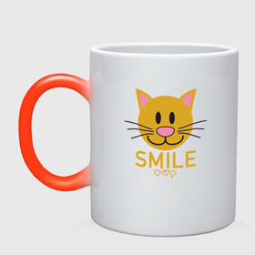 Кружка хамелеон с принтом Smile Cat в Кировске, керамика | меняет цвет при нагревании, емкость 330 мл | animal | cat | cute | kitty | meow | smile | друг | животные | киска | китти | кот | котенок | котик | котэ | кошечка | кошка | милый | мур | мяу | питомец