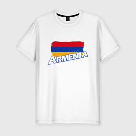 Мужская футболка хлопок Slim с принтом Armenia Flag в Кировске, 92% хлопок, 8% лайкра | приталенный силуэт, круглый вырез ворота, длина до линии бедра, короткий рукав | armenia | armenya | арарат | армения | армяне | армянин | арцах | горы | ереван | кавказ | народ | саркисян | ссср | страна | флаг