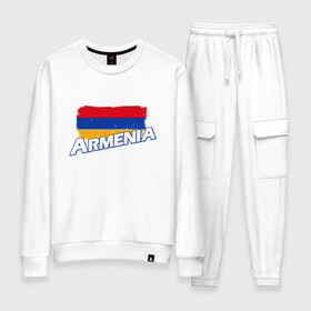 Женский костюм хлопок с принтом Armenia Flag в Кировске, 100% хлопок | на свитшоте круглая горловина, мягкая резинка по низу. Брюки заужены к низу, на них два вида карманов: два 
