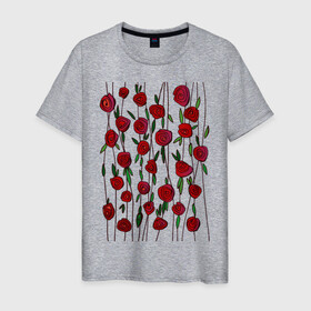 Мужская футболка хлопок с принтом Гирлянды роз в Кировске, 100% хлопок | прямой крой, круглый вырез горловины, длина до линии бедер, слегка спущенное плечо. | rose | графика | рисунок | роза | цветок