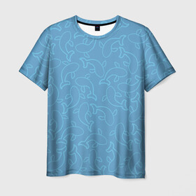 Мужская футболка 3D с принтом Рыбки на голубом в Кировске, 100% полиэфир | прямой крой, круглый вырез горловины, длина до линии бедер | fish | море | морские | на голубом | паттерн | рыба | рыбки | рыбы