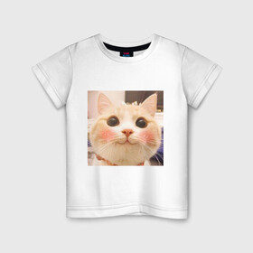 Детская футболка хлопок с принтом Мем про котов в Кировске, 100% хлопок | круглый вырез горловины, полуприлегающий силуэт, длина до линии бедер | белый | кот | мем | милый | прикол