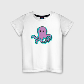 Детская футболка хлопок с принтом Осьминог в Кировске, 100% хлопок | круглый вырез горловины, полуприлегающий силуэт, длина до линии бедер | cute | octopus | милый | морское | осьминог | осьминожка | паттерн | тентакли | щупальца