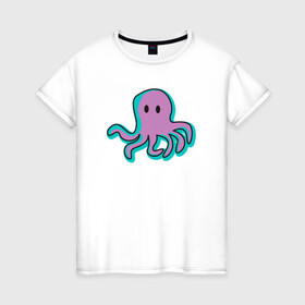 Женская футболка хлопок с принтом Осьминог в Кировске, 100% хлопок | прямой крой, круглый вырез горловины, длина до линии бедер, слегка спущенное плечо | cute | octopus | милый | морское | осьминог | осьминожка | паттерн | тентакли | щупальца