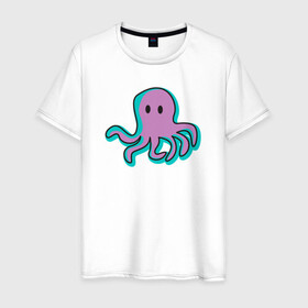 Мужская футболка хлопок с принтом Осьминог в Кировске, 100% хлопок | прямой крой, круглый вырез горловины, длина до линии бедер, слегка спущенное плечо. | cute | octopus | милый | морское | осьминог | осьминожка | паттерн | тентакли | щупальца