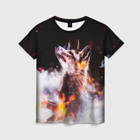Женская футболка 3D с принтом Лиса с рогами в Кировске, 100% полиэфир ( синтетическое хлопкоподобное полотно) | прямой крой, круглый вырез горловины, длина до линии бедер | fox | foxy | животное | звери | лиса | лисенок | лисичка | милая | рыжая | фокс