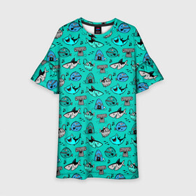 Детское платье 3D с принтом Морские рыбки в Кировске, 100% полиэстер | прямой силуэт, чуть расширенный к низу. Круглая горловина, на рукавах — воланы | акула | кит | море | рыба | рыба молот | рыбки