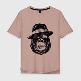Мужская футболка хлопок Oversize с принтом Gorilla в Кировске, 100% хлопок | свободный крой, круглый ворот, “спинка” длиннее передней части | Тематика изображения на принте: горилла | обезьяна | очки | шляпа