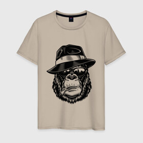 Мужская футболка хлопок с принтом Gorilla в Кировске, 100% хлопок | прямой крой, круглый вырез горловины, длина до линии бедер, слегка спущенное плечо. | Тематика изображения на принте: горилла | обезьяна | очки | шляпа