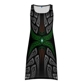 Платье-майка 3D с принтом Серо-Зеленые Узоры в Кировске, 100% полиэстер | полуприлегающий силуэт, широкие бретели, круглый вырез горловины, удлиненный подол сзади. | зеленый | крутой рисунок | серый | узор