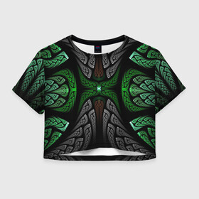 Женская футболка Crop-top 3D с принтом Серо-Зеленые Узоры в Кировске, 100% полиэстер | круглая горловина, длина футболки до линии талии, рукава с отворотами | Тематика изображения на принте: зеленый | крутой рисунок | серый | узор