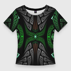 Женская футболка 3D Slim с принтом Серо Зеленые Узоры в Кировске,  |  | зеленый | крутой рисунок | серый | узор