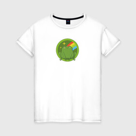 Женская футболка хлопок с принтом Лягушонок в Кировске, 100% хлопок | прямой крой, круглый вырез горловины, длина до линии бедер, слегка спущенное плечо | жаба | животные | лягушка | лягушонок | мультик | мультфильм | мультяшный | персонаж | радуга
