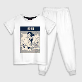 Детская пижама хлопок с принтом Картина Самурай с 3D принтером в Кировске, 100% хлопок |  брюки и футболка прямого кроя, без карманов, на брюках мягкая резинка на поясе и по низу штанин
 | Тематика изображения на принте: 3д принтер | art | cat | cyberpunk samurai | neko | ninja | oni | ronin | samurai | shogun | арт | киберпанк самурай | мерч | мужик | мужчина | неко | прикол | путь воина | путь война | ронин | сёгун | сепукку | токио | харакири