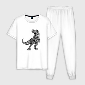 Мужская пижама хлопок с принтом Тираннозавр узор Мандала в Кировске, 100% хлопок | брюки и футболка прямого кроя, без карманов, на брюках мягкая резинка на поясе и по низу штанин
 | art | ethnic | grunge | mandala | pattern | pop culture | rex | science | t rex | tribal | tyrannosaurus rex | vintage | арт | вензеля | винтаж | гранж | динозавр | наука | паттерн | популярная культура | теропод | ти рекс | тиранозавр | тирекс | хищник |