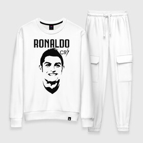 Женский костюм хлопок с принтом Cristiano Ronaldo cr7 профиль в Кировске, 100% хлопок | на свитшоте круглая горловина, мягкая резинка по низу. Брюки заужены к низу, на них два вида карманов: два 