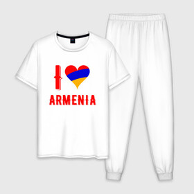 Мужская пижама хлопок с принтом I Love Armenia в Кировске, 100% хлопок | брюки и футболка прямого кроя, без карманов, на брюках мягкая резинка на поясе и по низу штанин
 | Тематика изображения на принте: armenia | armenya | love | арарат | армения | армяне | армянин | арцах | горы | ереван | кавказ | любовь | народ | саркисян | сердце | ссср | страна | флаг